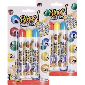 6x Bingo stiften/markers - Blauw - Geel - Rood - Bingo Dabbers