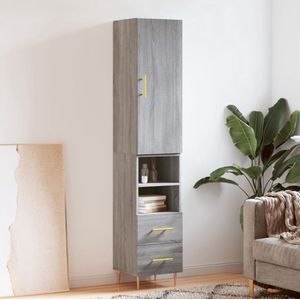 The Living Store Hoge Kast - Grijs Sonoma Eiken - Duurzaam bewerkt hout - 34.5 x 34 x 180 cm (B x D x H)