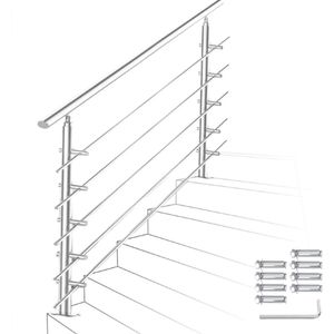 Trapleuning Roestvrij Stalen 100cm In Hoek Verstelbaar Trapleuningen met Kogelring en 2 Palen Indoor bar Railing Set voor Trap Balkon Terras Borstwering (5 Dwarsbalken)