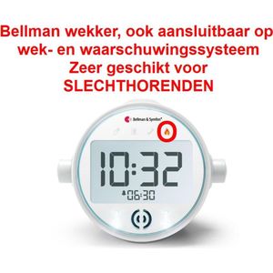 BE1580 Klok / Wekker / TelefoonBel met LUIDE BEL, FLITSER en TRILSCHIJF - Zelfstandig te gebruiken of koppelbaar met Bellman Visit draadloos signaleringssysteem