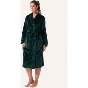 Dames badjas met sjaalkraag dennen groen XXL/XXXL valt als XL/XXL