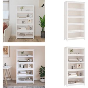 vidaXL Boekenkast 80x35x154 cm massief grenenhout wit - Boekenkast - Kast - Boekenplank - Opbergruimte