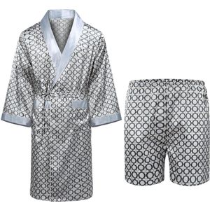 Allthemen Herren Pyjama Set - Satijnen Badjas met Korte Broek - S