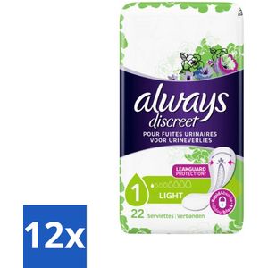 12 x Always Discreet - Maandverband - Lichte Bescherming - 22 Maandverbandjes - Always Discreet - Maandverband - Lichte Bescherming - Maandverbanden - Discreet Comfort