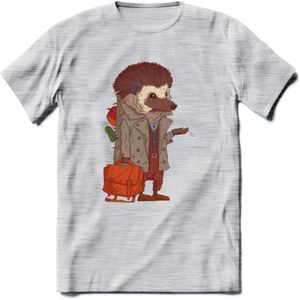 Casual egel T-Shirt Grappig | Dieren herfst Kleding Kado Heren / Dames | Animal Skateboard Cadeau shirt - Licht Grijs - Gemaleerd - XXL