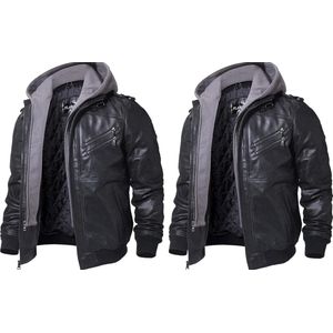 Heren Leren Jas Met Afneembare Hoodie herenjas