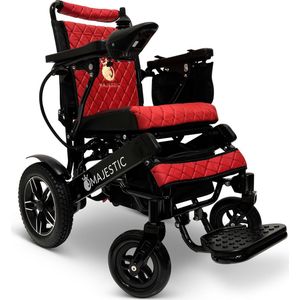 COMFYGO IQ-8000 Elektrische rolstoel, Lichtgewicht, Draadloze afstandsbediening, Handmatig opvouwbaar, Niet achterover leunen, 12AH Li-ion, tot 20km, 51cm, Zwart frame & Rood Leer