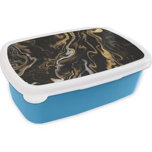 Broodtrommel Blauw - Lunchbox - Brooddoos - Marmer - Zilver - Goud - Abstract - 18x12x6 cm - Kinderen - Jongen