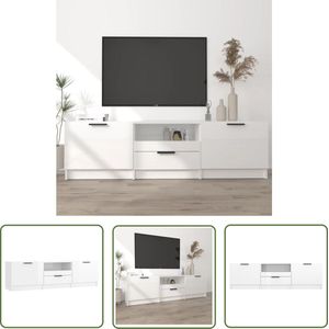 The Living Store Tv-meubel 140x35x40 cm bewerkt hout hoogglans wit - Tv Kast - Tv Meubilair - Hifi Kast - Media Kast - Houten Tv Kast