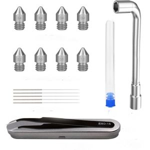 3D printer reserveonderdelen - 3D Printer Nozzles - 17-delige 3D Printer Gereedschapskit, Hexagonale Sleutel, Nozzle Reinigingsgereedschap