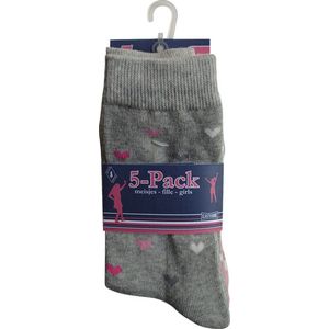 Meisjes 5-Pack sokken - Hartjes/strepen - rose/grijs/ecru - maat 39/42 - 80% katoen chaussettes socks