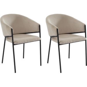 PASCAL MORABITO Set van 2 stoelen met armleuningen van ribfluweel en zwart metaal - Crèmewit - ORDIDA - van Pascal Morabito L 53 cm x H 80 cm x D 61 cm