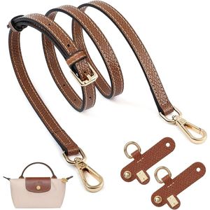 Verstelbare leren schouderriem voor Longchamp tas - Bruin-Goud - No-punch transformatieaccessoires