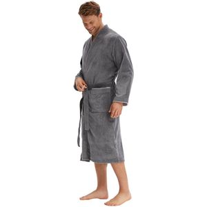 Ibenzoa® Luxe katoenen herenbadjas met velours afwerking en handige zakken