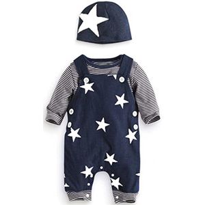 3-delige Babykleding Set voor Jongens - T-shirt met Lange Mouwen, Overalls en Muts, 0-18 Maanden