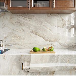 Beige Marmerbehang - 81 cm x 300 cm - Waterdicht Vinyl Behang voor Keuken en Badkamer