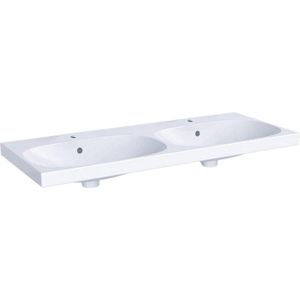 Geberit Acanto Dubbele Wastafel Met 2 Kraangaten Met Overloop 1200x480mm Wit