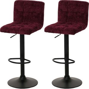 Set van 2 barkrukken MCW-G87, barkruk barstoel, in hoogte verstelbaar draaibaar, chenille stof (465g/m²) ~ bordeaux