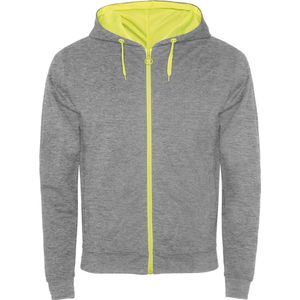 Grijs / Fluor Geel sweatshirt met rits en capuchon in contrast kleuren model Fuji merk Roly maat XL