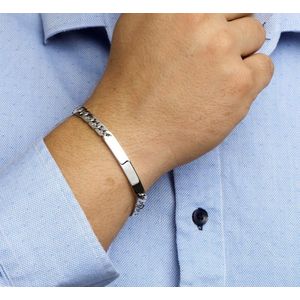 Zilver Gerhodineerde Graveerarmband gourmet plaat 6 1330514 21 cm