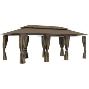 vidaXL - Prieel - met - gordijnen - 180 - g/m² - 600x298x270 - cm - taupe