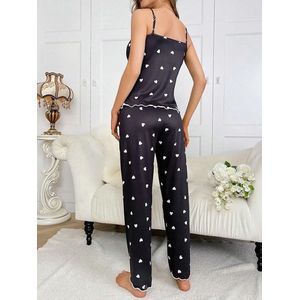 Pyama Dames Volwassenen - Dames Pyjama Set - Nachtkleding Dames - Zwart - Maat S - Lange Broek - LUNAR
