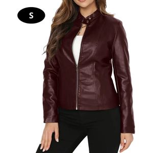 Nivard Leren Jas - Leather Jacket - Lederen Jas - Bomberjack - Pilotenjack - Blazer - Biker - Motorjas - Motormuis - Dames - Rood S