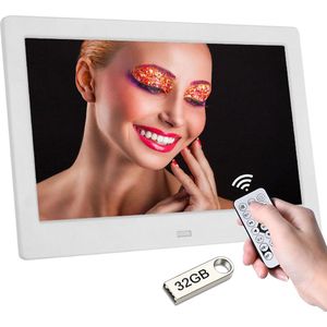 Digitale Fotolijst incl. USB en Afstandbediening - Alarm Klok - 7 Inch - 32GB - Resolutie 1024x600 - SD-Kaart - Wit