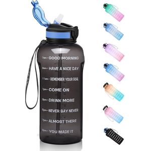 Tritan drinkflessen 1 liter met rietje BPA-vrij, 1 liter waterfles met tijdmarkering, lekvrije sportwaterflessen met klapdeksel voor fitness gym yoga reizen