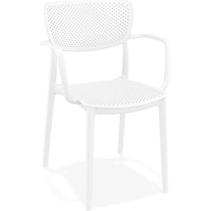 Alterego Geperforeerde stoel met armleuningen 'TORINA' van witte kunststof