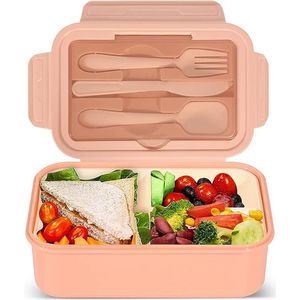 Vershouddoos - Lunchbox voor volwassenen, 1400 ml, Bento Box met 3 vakken, broodtrommel voor kinderen, lunchbox, geschikt voor magnetron en vaatwasser, school, werk, picknick, reizen - Roze