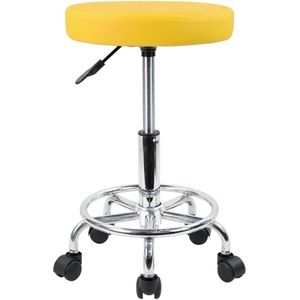 PU lederen ronde rolkruk met voetsteun draaibaar hoogteverstelling spa opstellen salon tattoo werk kantoor massage krukken taak stoel (geel)