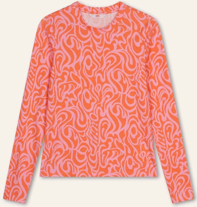 Oilily - Tizza print long sleeves jersey crew top - Roze - L