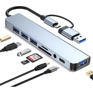 Gsedaox - USB Hub - SD Kaart Lezer - 8 in 1 - USB C - USB 3.0 - Card Reader