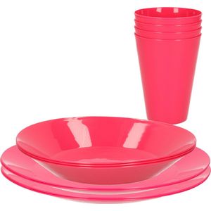 20-delig ontbijt/diner set van hard kunststof pink- outdoor camping - picknick