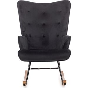 Aemely Schommelstoel Steerne – Zwart velvet - Hout en staal - Schommelstoel babykamer - Fauteuil - Hoge rugleuning