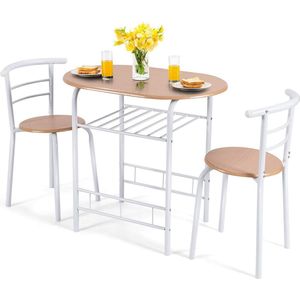 3-delige eetgroep, zitgroep met 1 tafel en 2 stoelen, eettafelset, balkonset van hout, houten tafel