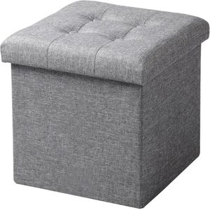 Néos® Opvouwbare Poef - Lichtgrijs Linnen - 37.5x37.5x38cm