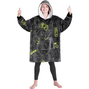 Deken hoodie kinderen fleece oversized hoodie jongens - Grijs Gaming