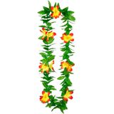 Toppers - Boland Hawaii krans/slinger - Tropische kleuren mix groen/geel - Bloemen hals slingers - Party verkleed accessoires