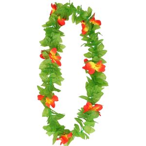 Toppers in concert - Boland Hawaii krans/slinger - Tropische kleuren mix groen/rood/geel - Bloemen hals slingers - Party verkleed accessoires