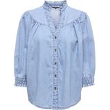 ONLY Dames Blouse Lichtblauw – Regular Fit – 100% Katoen Denim – 3/4 Mouw V-hals