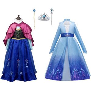 Prinsessenjurk meisje - 6-pack - 2 x Blauwe jurk - Elsa jurk - Anna jurk - Het Betere Merk - Carnavalskleding kinderen - Prinsessen Verkleedkleding - 134/140 (140) - Cadeau meisje - Prinsessen speelgoed - Verjaardag meisje - Kleed