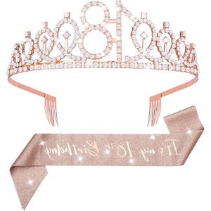 'It's my 18th Birthday' sjerp en tiara voor meisjes roségouden verjaardagskroon & fantastische decoratie satijnen sjerp 18e verjaardagscadeaus - Feestartikelen voor een gelukkige 18e verjaardag