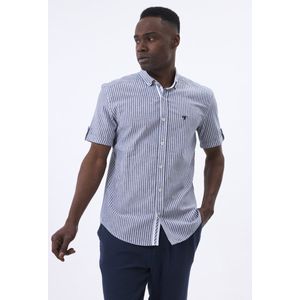 Felix Hardy - Overhemd - Navy - Gestreept - Poplin Katoen Linnen - Korte Mouw Heren
