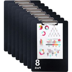 Klembord A4 32 x 24 cm - Zwart kunststof schrijfbord - Rubberen metalen klem - Ophangoog - Advocaten studenten leraren clipboard