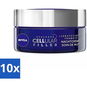 NIVEA - Nachtcrème - CELLular Expert Filler Anti-Veroudering - Voor alle huidtypes - Met Hyaluronzuur & Foliumzuur - Anti-Rimpel & Hydraterend - 50 ml - Bulkverpakking - 10 stuks