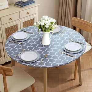 Rond afwasbaar tafelkleed voor woonkamer-eetkamer - 137 cm - katoenmix.