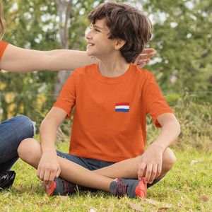Oranje EK WK & Koningsdag T-Shirt Kind Nederlandse Vlag (12-14 jaar - MAAT 158/164) | Oranje WK kleding & shirts | Feestkleding