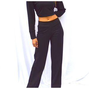 Dames broek - Zwart - Flared - stretch - hoge taille - XL - BY MAMBOO